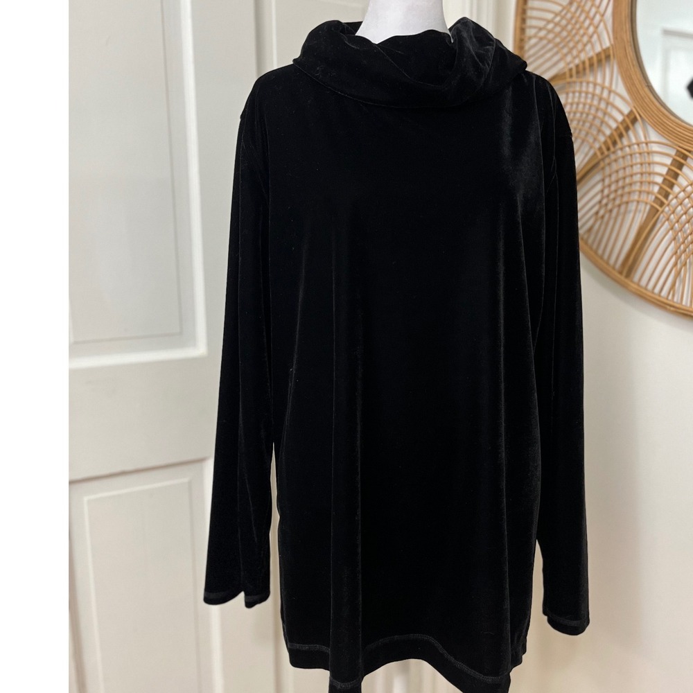 Robert Louis Black Silk Velvet Luxury Cowl Neck Holiday‎ Event Tunic Top XL